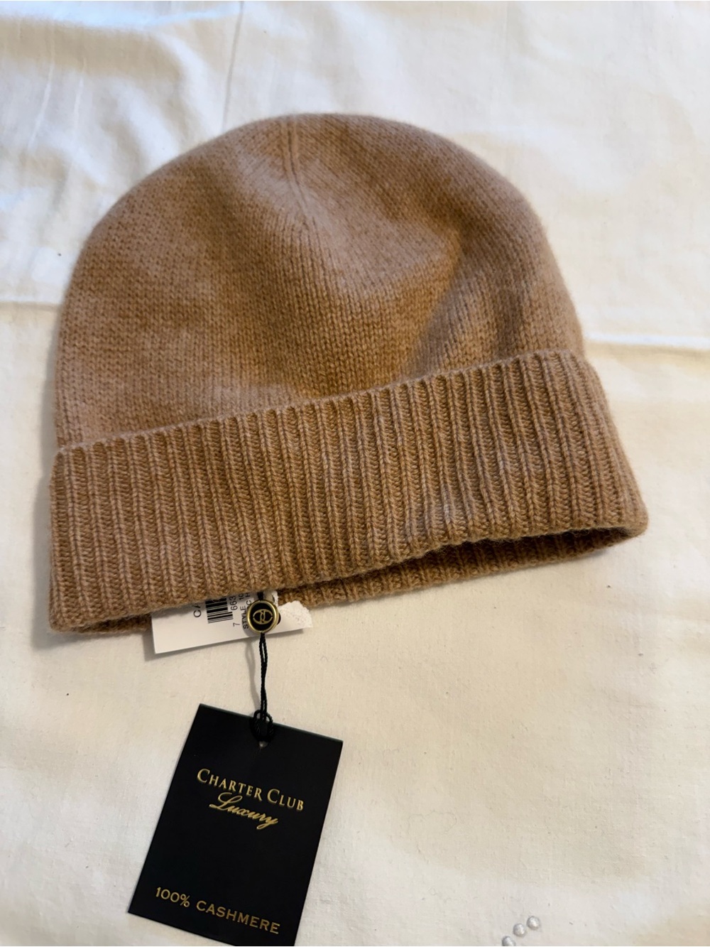 Charter Club Men's Cashmere Beanie in Camel Brown